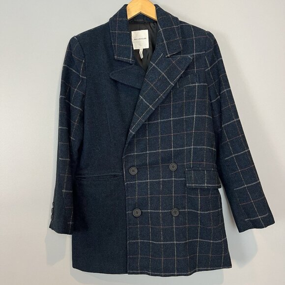AVEC LES FILLES Women's Medium Mixed Plaid Wool Blend Button Menswear Blazer